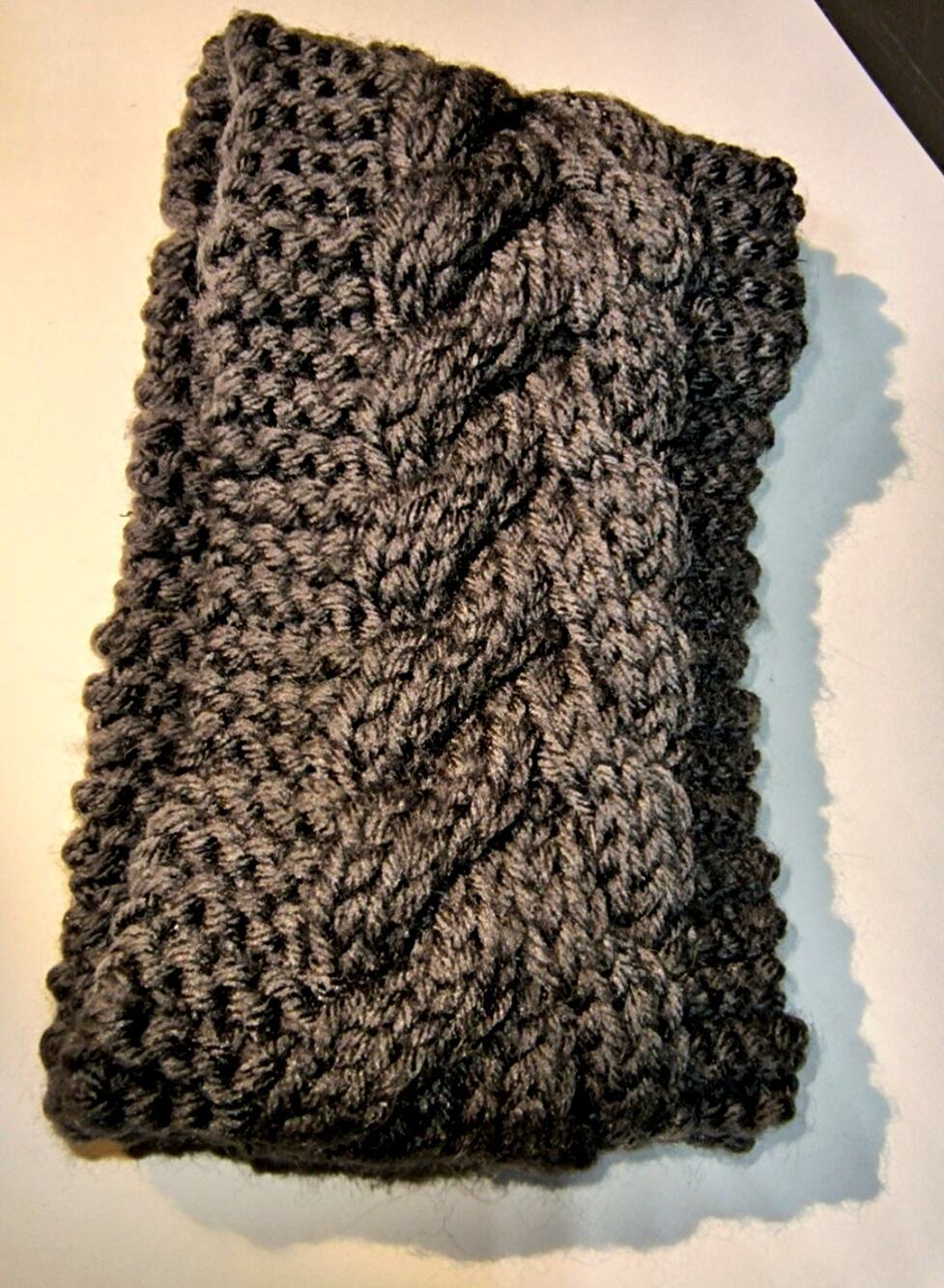 1775.  Braided Knit Cozy Ear Warmer Headband Dark Grey